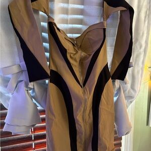 Fashion Nova Black and Tan Zippered Dress